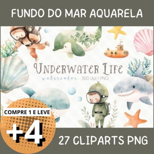 Kit Digital Fundo do Mar 02 - Aquarela Underwater Life