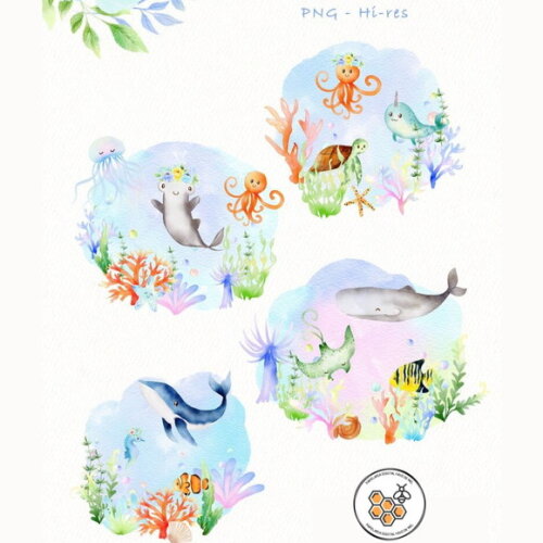 Kit Digital Fundo do Mar 05 - Underwater Aquarela