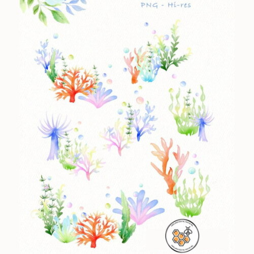 Kit Digital Fundo do Mar 05 - Underwater Aquarela