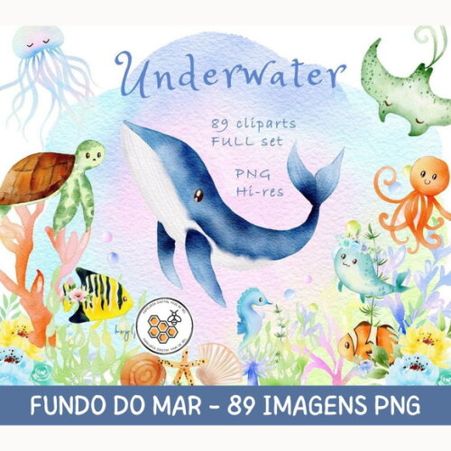 Kit Digital Fundo do Mar 05 - Underwater Aquarela