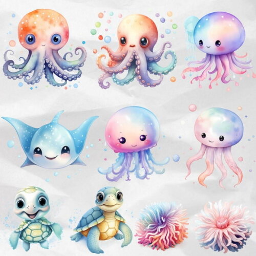 Kit Digital Fundo do Mar 03 - Aquarela Undersea Ddm