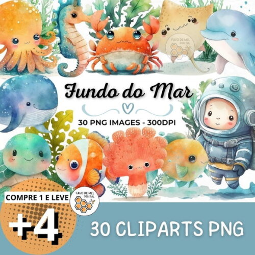 Kit Digital Fundo do Mar 17 - Cute Ocean Creatures (artfs)