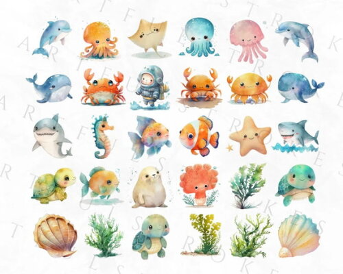 Kit Digital Fundo do Mar 17 - Cute Ocean Creatures (artfs)
