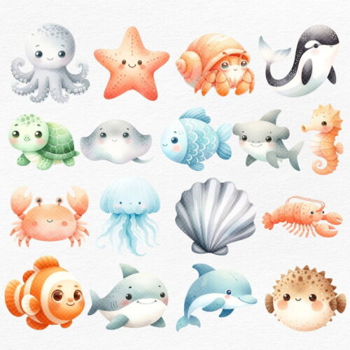 Kit Digital Fundo do Mar 21 - Under The Sea Aquarela Dcbynuk