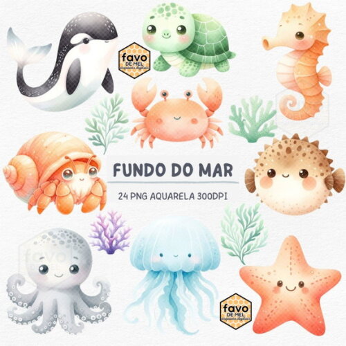 Kit Digital Fundo do Mar 21 - Under The Sea Aquarela Dcbynuk
