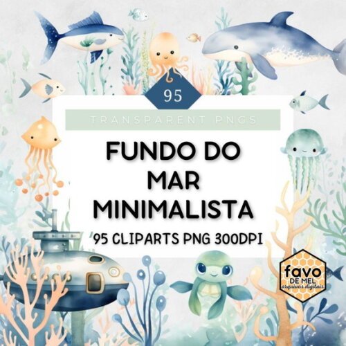 Kit Digital Fundo do Mar 23 - Undersea Minimalista Aquarela