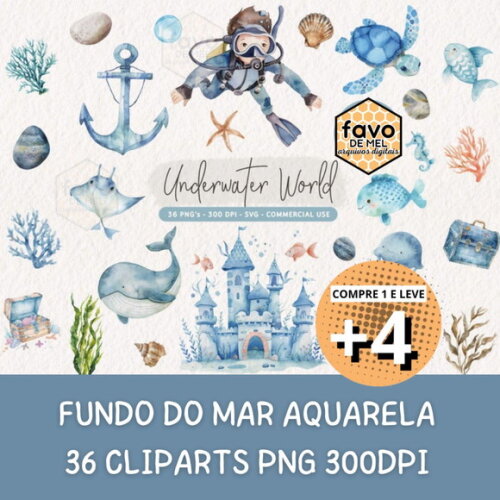 Kit Digital Fundo do Mar 22 - Underwater World Aquarela (kd)