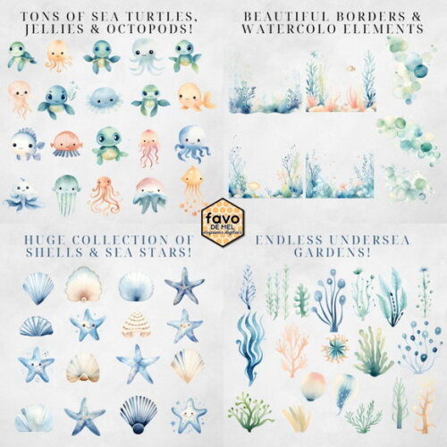 Kit Digital Fundo do Mar 23 - Undersea Minimalista Aquarela