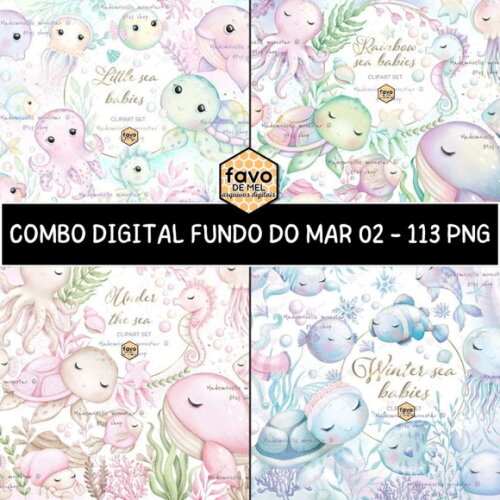 Kit Digital Fundo do Mar Aquarela - Combo Ilustrações 02