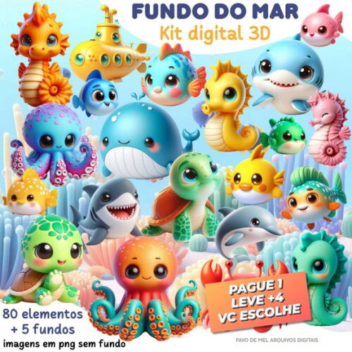 Kit Digital Fundo do Mar 3d #39 Png (pague 1 Leve +4)