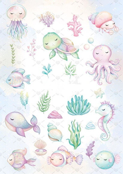 Kit Digital Fundo do Mar Aquarela - Combo Ilustrações 02