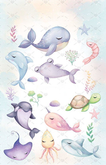 Kit Digital Fundo do Mar Aquarela - Combo Ilustrações 92 Png