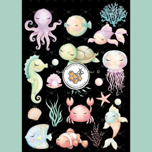 Kit Digital Fundo do Mar Aquarela #04 Png Premium