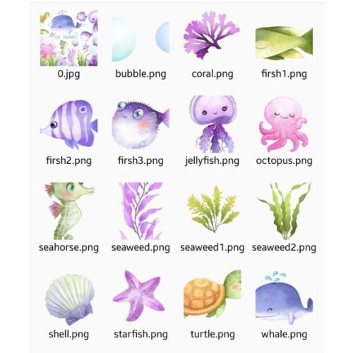 Kit Digital Fundo do Mar Aquarela - Sea Animals #10