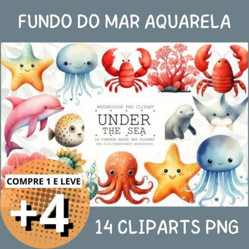 Kit Digital Fundo do Mar Aquarela - Under The Sea #01