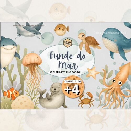 Kit Digital Fundo do Mar Aquarela #36 (pague 1 Leve +4)