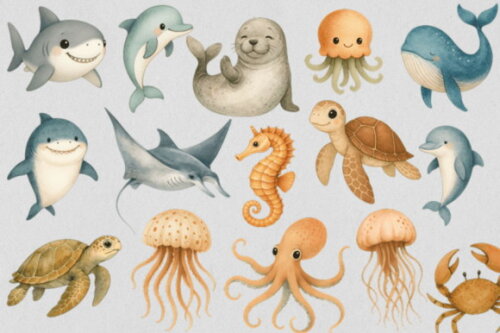 Kit Digital Fundo do Mar Aquarela #36 (pague 1 Leve +4)