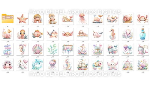 Kit Digital Fundo do Mar Aquarela #42 Elementos Png + Papeis