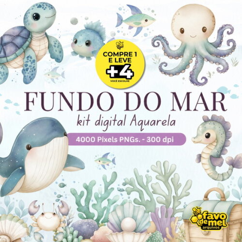 Kit Digital Fundo do Mar Aquarela #43
