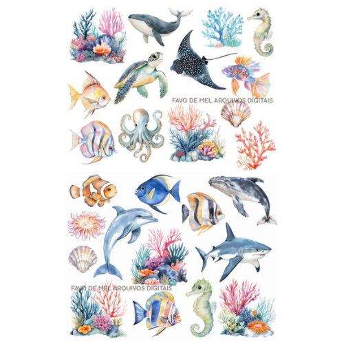 Kit Digital Fundo do Mar Aquarela Premium #32