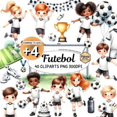 Kit Digital Futebol Aquarela - Soccer Kids Crianças