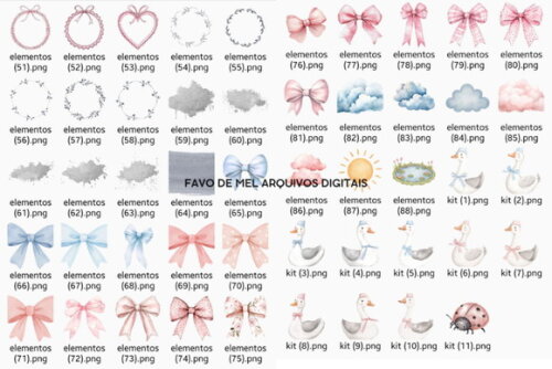 Kit Digital Ganso Aniversário Azul e Rosa Aquarela Png #4