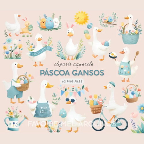 Kit Digital Ganso Aquarela Páscoa Png Premium