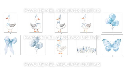 Kit Digital Ganso Azul Aquarela #25