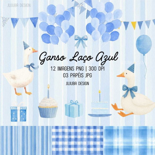 Kit Digital Ganso Azul Aquarela Png Premium #13