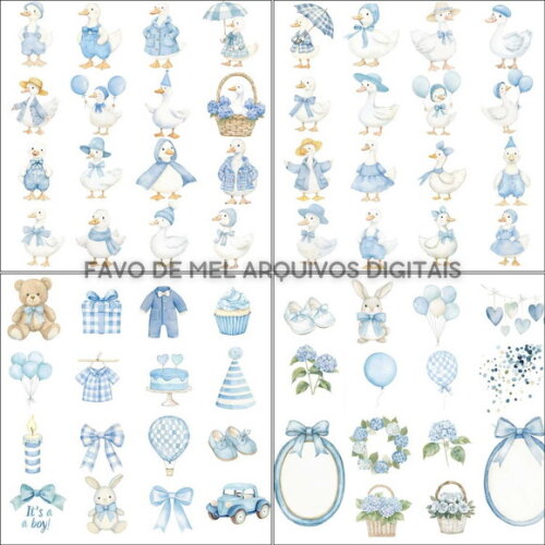 Kit Digital Ganso Azul Aquarela Png Premium #24