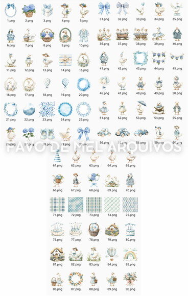 Kit Digital Ganso Azul Aquarela Png Premium #7