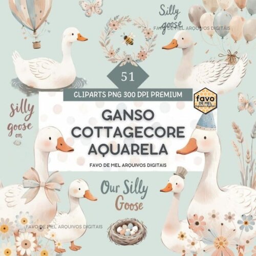 Kit Digital Ganso Cottagecore Aquarela Png Premium #1