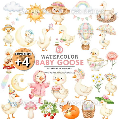 Kit Digital Ganso Baby Aquarela #17 - Patinho Aquarela Png
