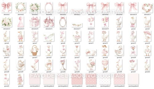 Kit Digital Ganso Fofinho Rosa Aquarela Png Premium #12