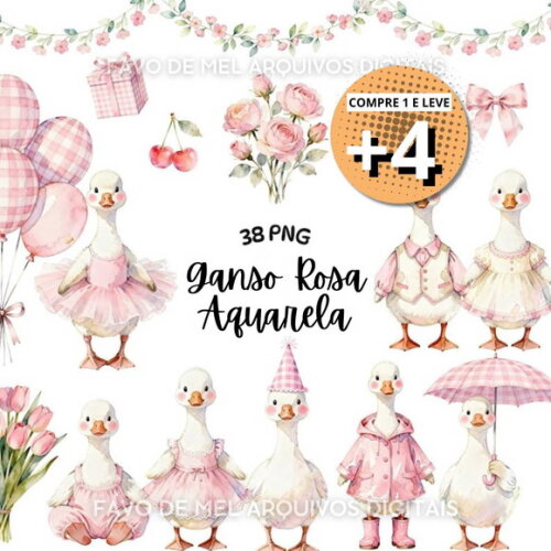 Kit Digital Ganso Rosa Aquarela #19