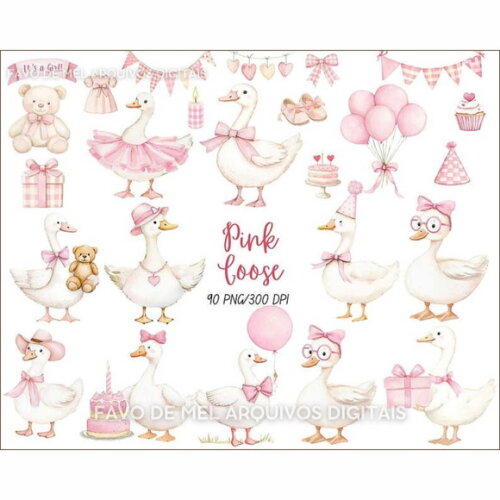 Kit Digital Ganso Rosa Aquarela #22 Png Premium
