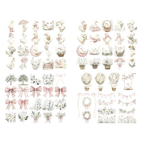 Kit Digital Ganso Rosa Aquarela Margaridas Png