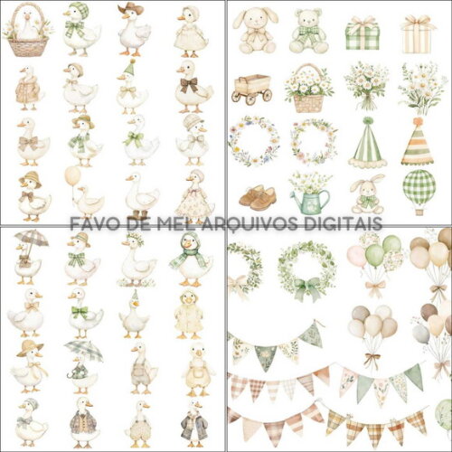 Kit Digital Ganso Rústico Aquarela Png #21