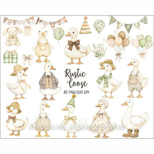 Kit Digital Ganso Rústico Aquarela Png #21