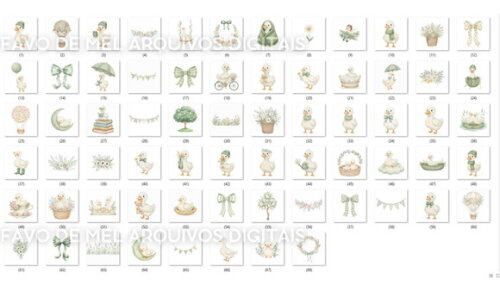 Kit Digital Ganso Verde Aquarela Png #14 (pague 1 Leve 5)