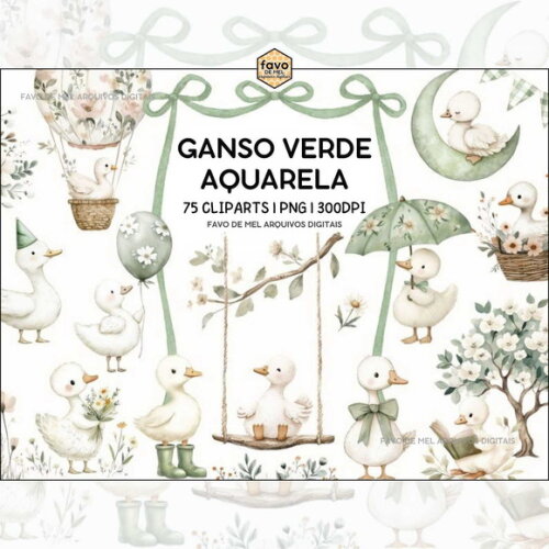 Kit Digital Ganso Verde Aquarela Png Premium #8