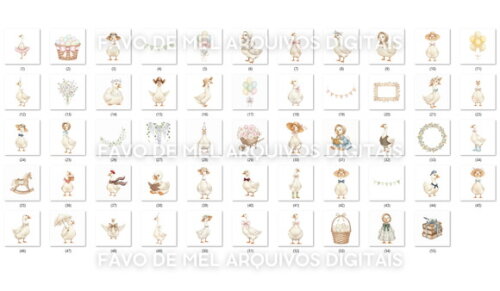 Kit Digital Ganso Vintage Rústico Cottage Aquarela #15 Png