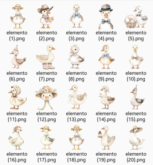 Kit Digital Gansos e Patinhos Aquarela #11 Png Premium