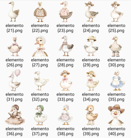 Kit Digital Gansos e Patinhos Aquarela #11 Png Premium
