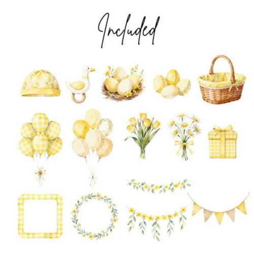 Kit Digital Gansos Fofinhos Amarelo Aquarela