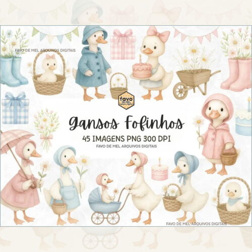 Kit Digital Gansos Fofinhos Aquarela Png Premium #5