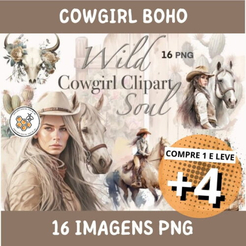 Kit Digital Garota Country Cowgirl Boho Aquarela