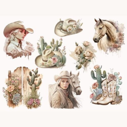 Kit Digital Garota Country Cowgirl Boho Aquarela