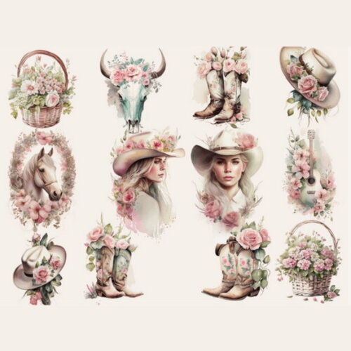Kit Digital Garota Country Aquarela - Pink Cowgirl Clipart