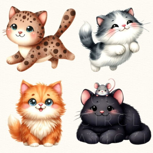 Kit Digital Gatinhos Aquarela Premium - Happy Cats (cc)